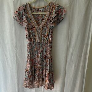 Poupette St. Barth Pink Sundress with Flutter Sleeves and V-Neck